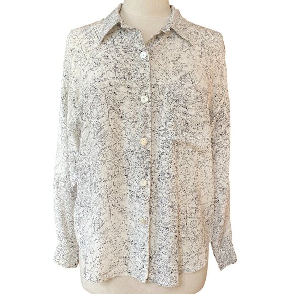 Colours by Alexander Julian Silk All Over Print Blouse French Map Artsy Travel-8 - Picture 9 of 15